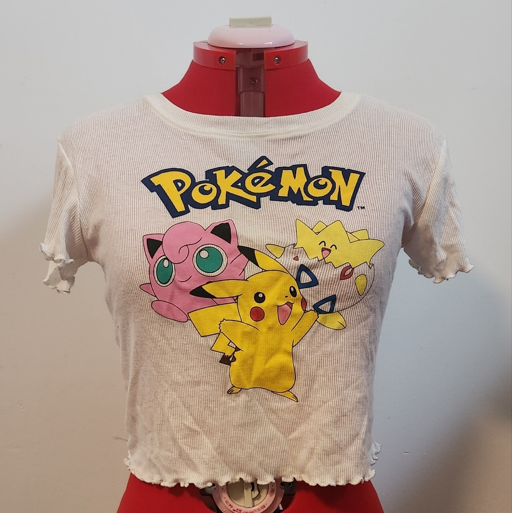 Lettuce Hem Cropped Stretchy Ribbed Knit Pokemon Shirt Jigglypuff Pikachu Togepi